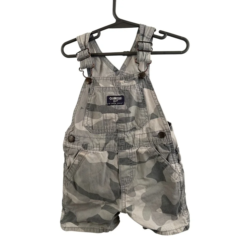OshKosh B'gosh Shortall Overalls 18M Grey Camo Camouflage Toddler Kids